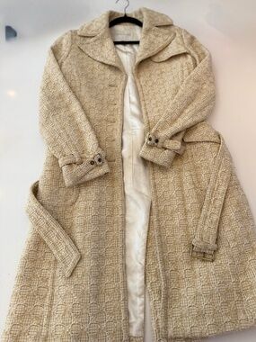 Banana Republic Tweed Longline Coat — Cream | Size S | Missing Buttons